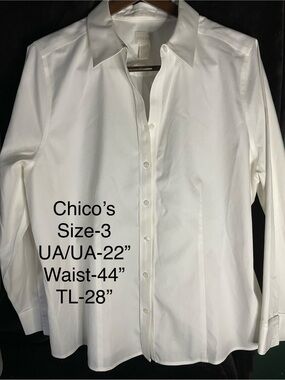 Chico's No-Iron White Size-3/XL/16 Button-Down 100% Cotton